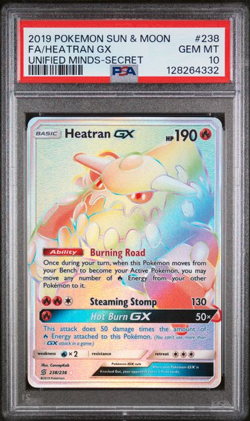 2019 POKEMON SUN & MOON UNIFIED MINDS SECRET #238 FULL ART/HEATRAN GX PSA 10 - Image 1