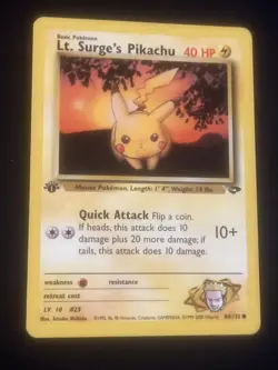 Pokemon Gym Challenge 84/132 Lt. Surge's Pikachu 1st Edition - Image 1