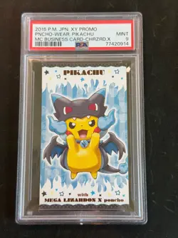 PSA 9 Poncho-Wearing Pikachu Business Card M Charizard X Mega Charizard Pokemon - Image 1