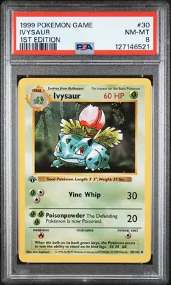 Ivysaur 30/102 1st Edition Base Set 1999 Pokemon Card PSA 8 - Image 1