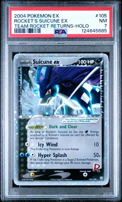 2004 POKEMON EX TEAM ROCKET RETURNS #105 ROCKET'S SUICUNE EX-HOLO PSA 7 - Image 1