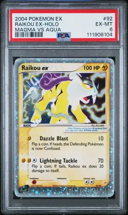 2004 POKEMON EX TEAM MAGMA VS TEAM AQUA #92 RAIKOU EX-HOLO PSA 6 - Image 1