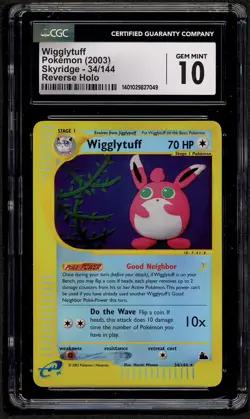 CGC 10 Gem MINT Wigglytuff 34/144 REVERSE HOLO Skyridge Pokemon Card PSA - Image 1