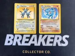 1999 Base Set Vintage Pokemon 2 Card Lot: Holo 1st Edition Machamp & Magneton - Image 1