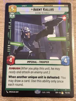 Star Wars Unlimited :Spark of Rebellion Agent Kallus Rare Card #115 - Image 1