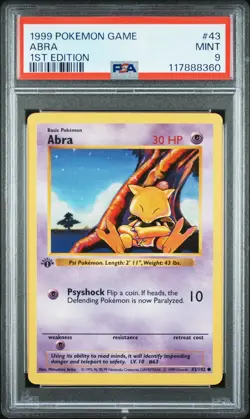 1999 Pokemon Game #43 Abra 1st Edition PSA 9 Mint!! - Image 1