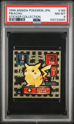 1996 AMADA POKEMON JPN STICKER COLL #189 PIKACHU PSA 8 - Image 1