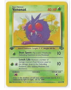 Venonat 63/64 1st Edition MP Common Jungle Set Pokemon 1999 Card - Image 1
