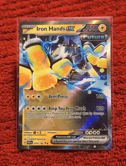 Pokemon TCG Iron Hands EX Double Rare Holo Card 070/182 Sv04: Paradox Rift - Image 1