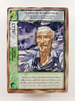 Nahum Gardner - Mythos CCG card (1996 Chaosium) Ally, Miskatonic Cthulhu - Image 1