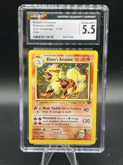 CGC 5.5 Blaine's Arcanine 2000 Gym Challenge 1/132 Holo Pokemon Card Swirl 🌀 - Image 1