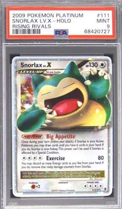 2009 POKEMON PLATINUM RISING RIVALS #111 SNORLAX LV.X-HOLO PSA 9 - Image 1