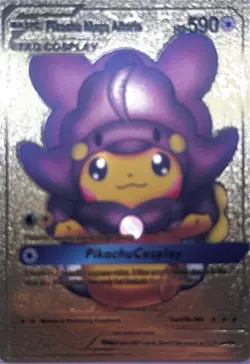 Pikachu Mega Altaria No.004 Hp 590 Gold Pokemon Fan Art Card - Image 1