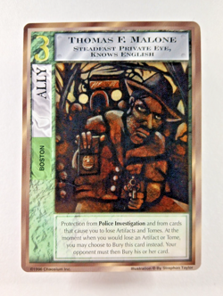 Thomas F Malone - Mythos CCG card (1996 Chaosium) Ally, Boston Cthulhu Lovecraft - Image 1
