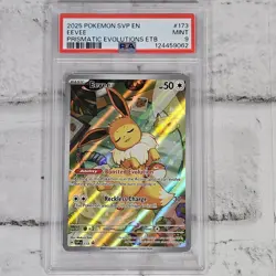 124459062 Pokemon TCG Eevee 173 Promo Prismatic Evolutions Holo Card PSA 9 Nice! - Image 1