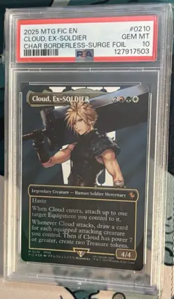 MTG Cloud, Ex-SOLDIER Final Fantasy Borderless Surge Foil Card #0210 PSA 10 GM - Image 1