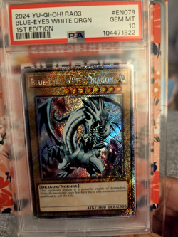 Blue-Eyes White Dragon Yugioh 2024 RA03-EN079 Quarter Century Secret 1st PSA 10 - Image 1