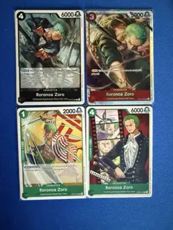 Roronoa Zoro One Piece TCG 4-card lot OP01 Super Rare+OP10 Rare+more - PWE - Image 1