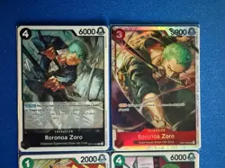 Roronoa Zoro One Piece TCG 4-card lot OP01 Super Rare+OP10 Rare+more - PWE - Image 3