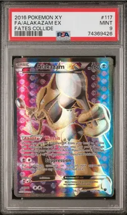 PSA 9 Mint 2016 Pokemon Alakazam EX #117 XY Fates Collide Full Art - Image 1