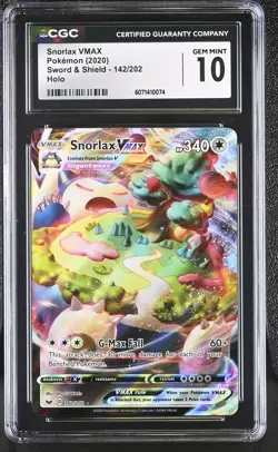 CGC 10 GEM MINT Snorlax VMAX 2020 Sword & Shield 142/202 Holo Pokemon Card - Image 1