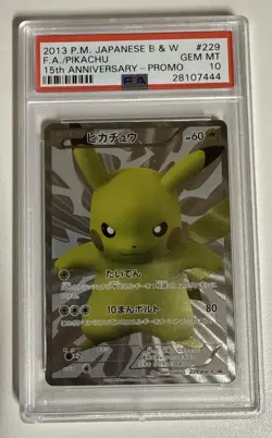 2013 Pokemon 15th Anniversary 229 BW-P Promo Pikachu PSA 10 CLEAN - Image 1