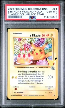 2021 POKEMON CELEBRATIONS CLASSIC COLL #24 BIRTHDAY PIKACHU-HOLO PSA 10 - Image 1