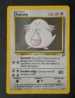 Chansey 3/130 Base Set 2 Holo Rare LP Vintage Pokemon TCG Card - Image 1