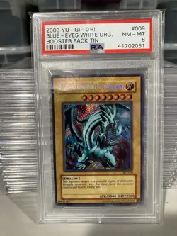 yugioh Yu-Gi-Oh Blue Eyes White Dragon BPT 009 Collector's Tin Card PSA 8 Graded - Image 1