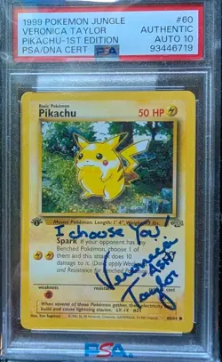 1999 1st Ed. Pokemon Jungle Pikachu Veronica Taylor Ash SIGNED Card PSA/DNA 10 - Image 1