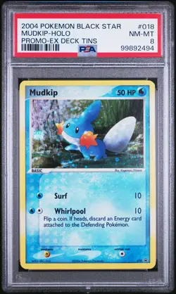 2004 POKEMON BLACK STAR PROMO EX DECK TINS #018 MUDKIP-HOLO PSA 8 - Image 1