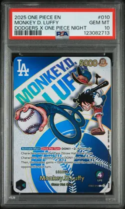 PSA 10 GEM MINT One Piece Los Angeles Dodgers Monkey D. Luffy Promo Card English - Image 1