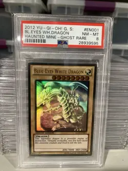 YuGiOh GLD5 EN001 BLUE EYES WHITE DRAGON GHOST RARE HOLO FOIL PSA 8 Graded Card - Image 1