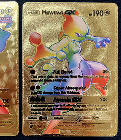 Mew Vmax & Mewtwo Gx Rare Rainbow Gold Foil Textured Display Card Both 2 Cards - Image 5