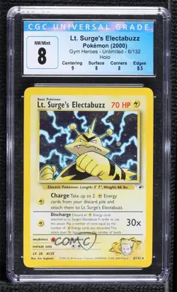 Lt Surge's Electabuzz Holo Pokemon Gym Heroes CGC 8 2000 - Image 1