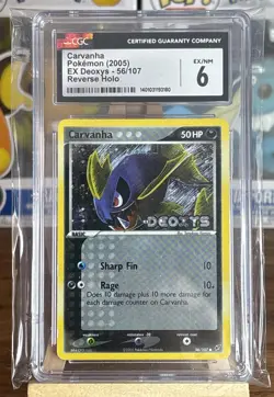 Pokemon 2005 EX Deoxys Stamped 56/107 Carvanha Reverse Foil CGC 6 - Image 1