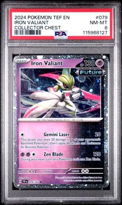 2024 Pokemon TEF EN Iron Valiant Collectors Chest COSMOS HOLO #079 PSA 8 NM-MT - Image 1