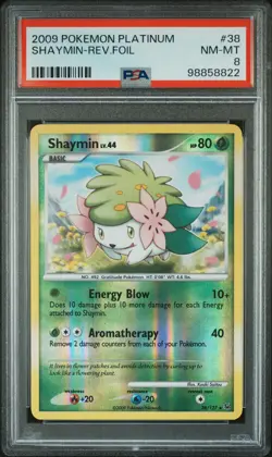 2009 POKEMON PLATINUM #38 SHAYMIN-REVERSE FOIL PSA 8 - Image 1