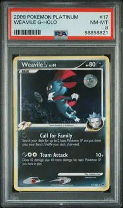 2009 POKEMON PLATINUM #17 WEAVILE G-HOLO PSA 8 - Image 1