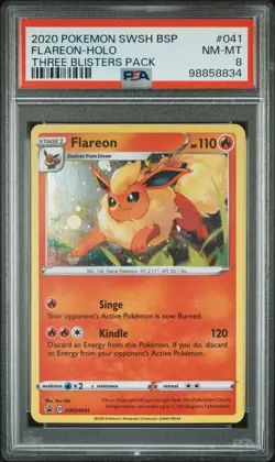 2020 POKEMON SWSH BLACK STAR PROMO THREE BLISTERS PACK #041 FLAREON-HOLO PSA 8 - Image 1