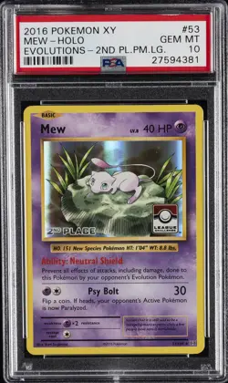 2016 POKEMON XY EVOLUTIONS 2ND PLACE POKEMON LEAGUE #53 MEW-HOLO PSA 10 - Image 1