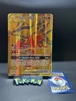 Pokemon Reshiram & Charizard GX Tag Team Gold Promo SM247 Jumbo Card TCG - Image 1