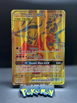 Pokemon Reshiram & Charizard GX Tag Team Gold Promo SM247 Jumbo Card TCG - Image 2
