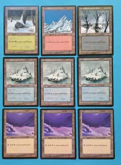 MTG Ice Age Lot of 9 Snow-Covered Lands Island, Forest, Mountain + LP/EX 1995! - Image 1