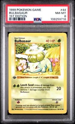 1999 POKEMON BASE SET 1ST EDITION #44 BULBASAUR PSA 8 - Image 1