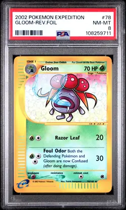 2002 POKEMON EXPEDITION #78 GLOOM-REVERSE FOIL PSA 8 - Image 1
