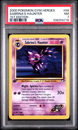 2000 POKEMON GYM HEROES 1ST EDITION #58 SABRINA'S HAUNTER PSA 7 - Image 1