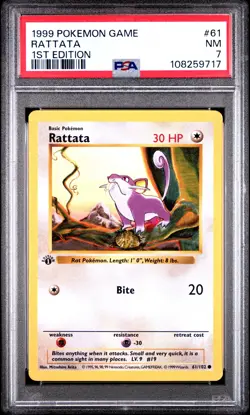1999 POKEMON BASE SET 1ST EDITION #61 RATTATA PSA 7 - Image 1