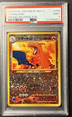 Pokemon 2000 PSA 9 MINT Charizard #006 Neo 2 Premium Promo Reverse Holo - Image 1