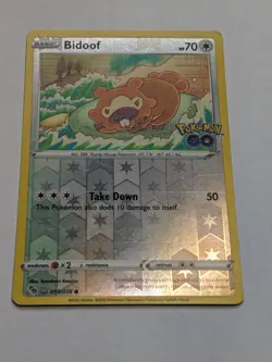 PACK FRESH Bidoof (Peelable Ditto) Common Reverse Holo Pokemon GO 059/078 NM TCG - Image 2
